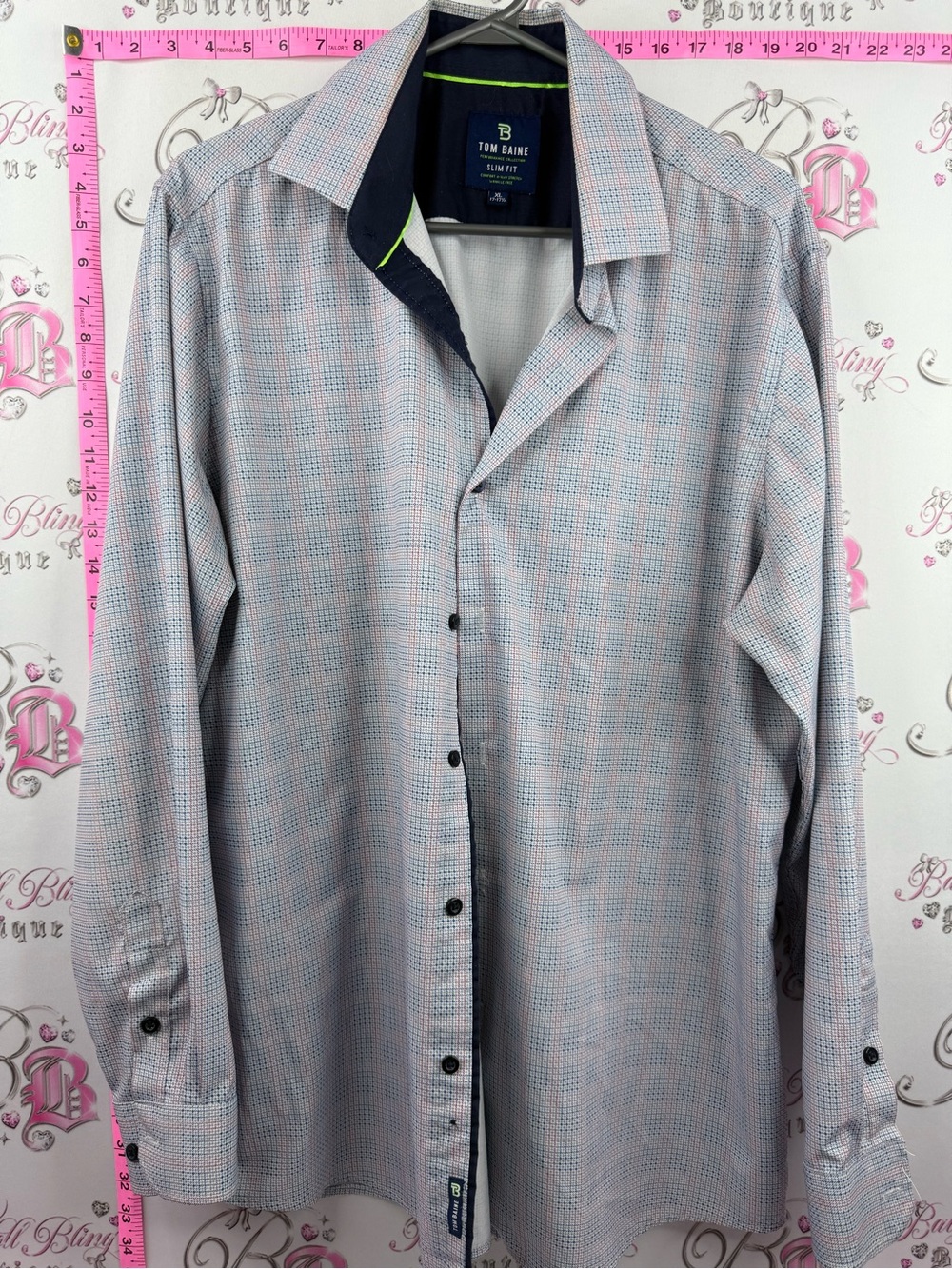 TOM BAINE dress shirt Men's Light Blue Checked Dress Shirt